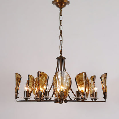 NAUTILO Bronze & Amber Glass Shell Chandelier