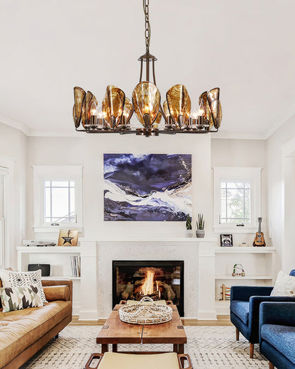 NAUTILO Bronze & Amber Glass Shell Chandelier