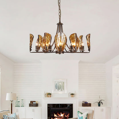 NAUTILO Bronze & Amber Glass Shell Chandelier