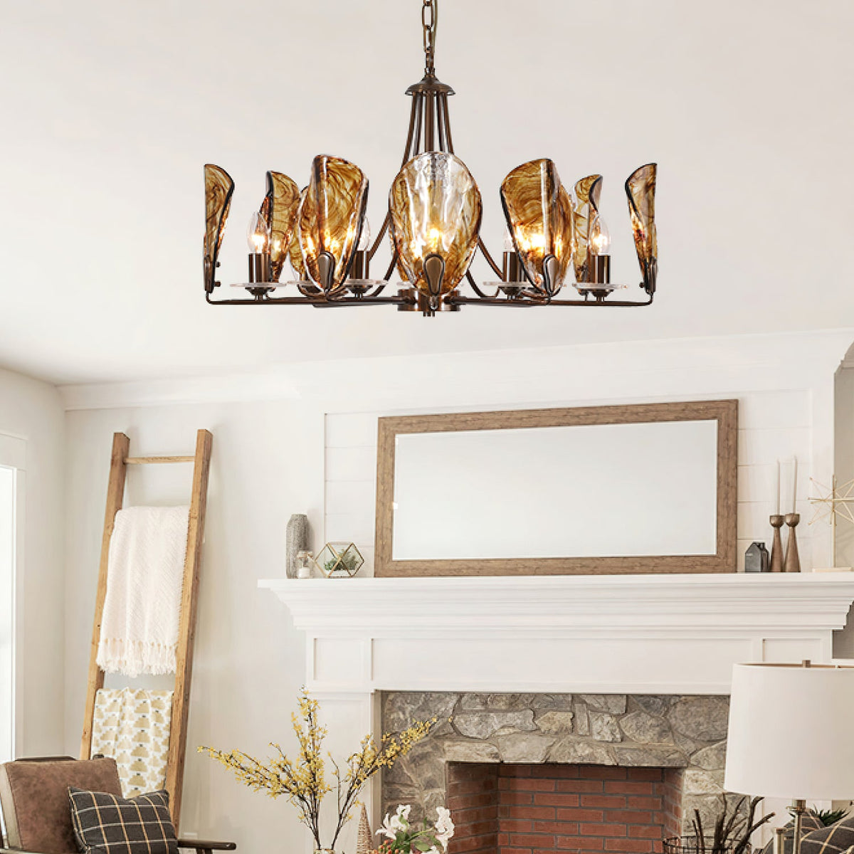 NAUTILO Bronze & Amber Glass Shell Chandelier