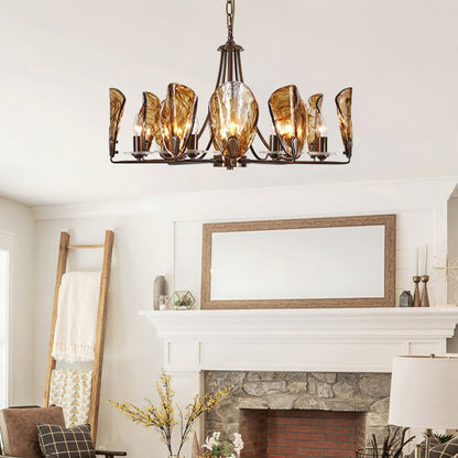 NAUTILO Bronze & Amber Glass Shell Chandelier