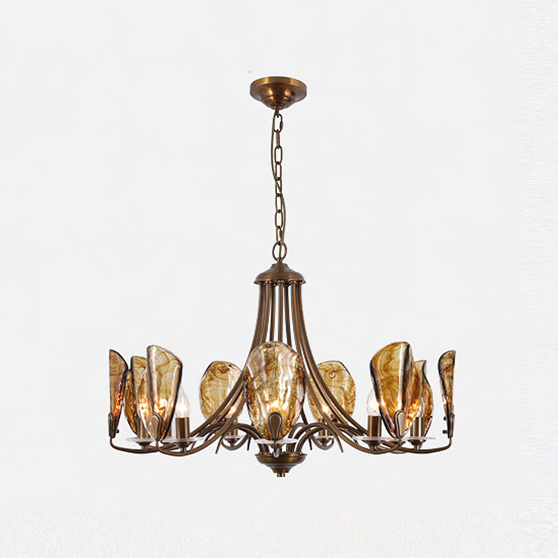 NAUTILO Bronze & Amber Glass Shell Chandelier