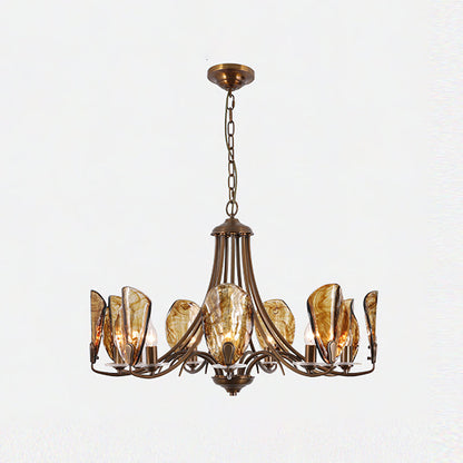 NAUTILO Bronze & Amber Glass Shell Chandelier