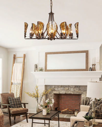 NAUTILO Bronze & Amber Glass Shell Chandelier