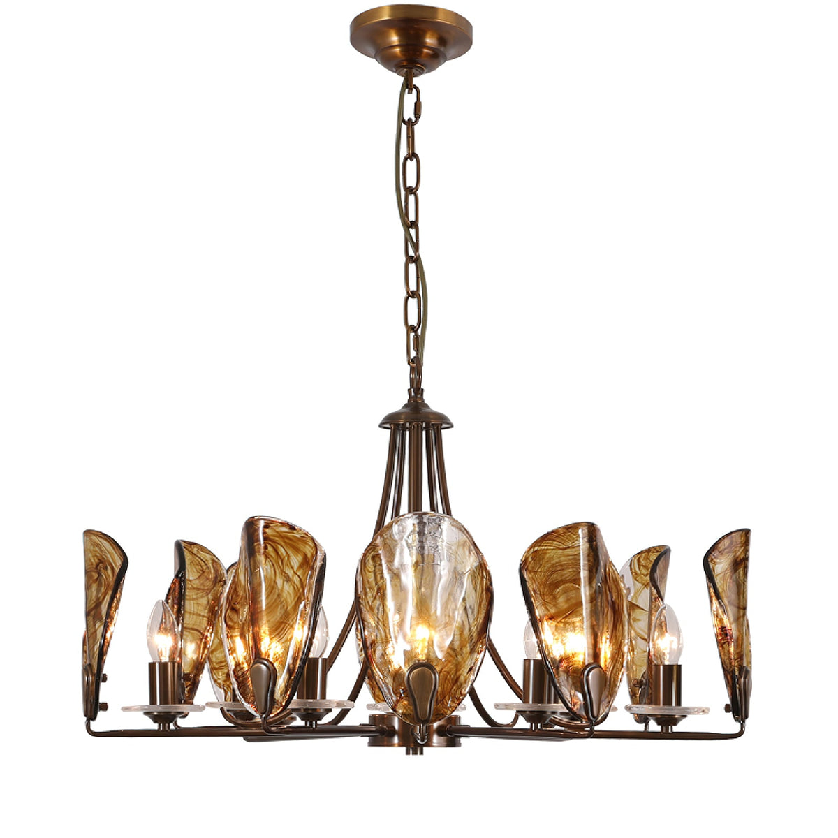 NAUTILO Bronze & Amber Glass Shell Chandelier