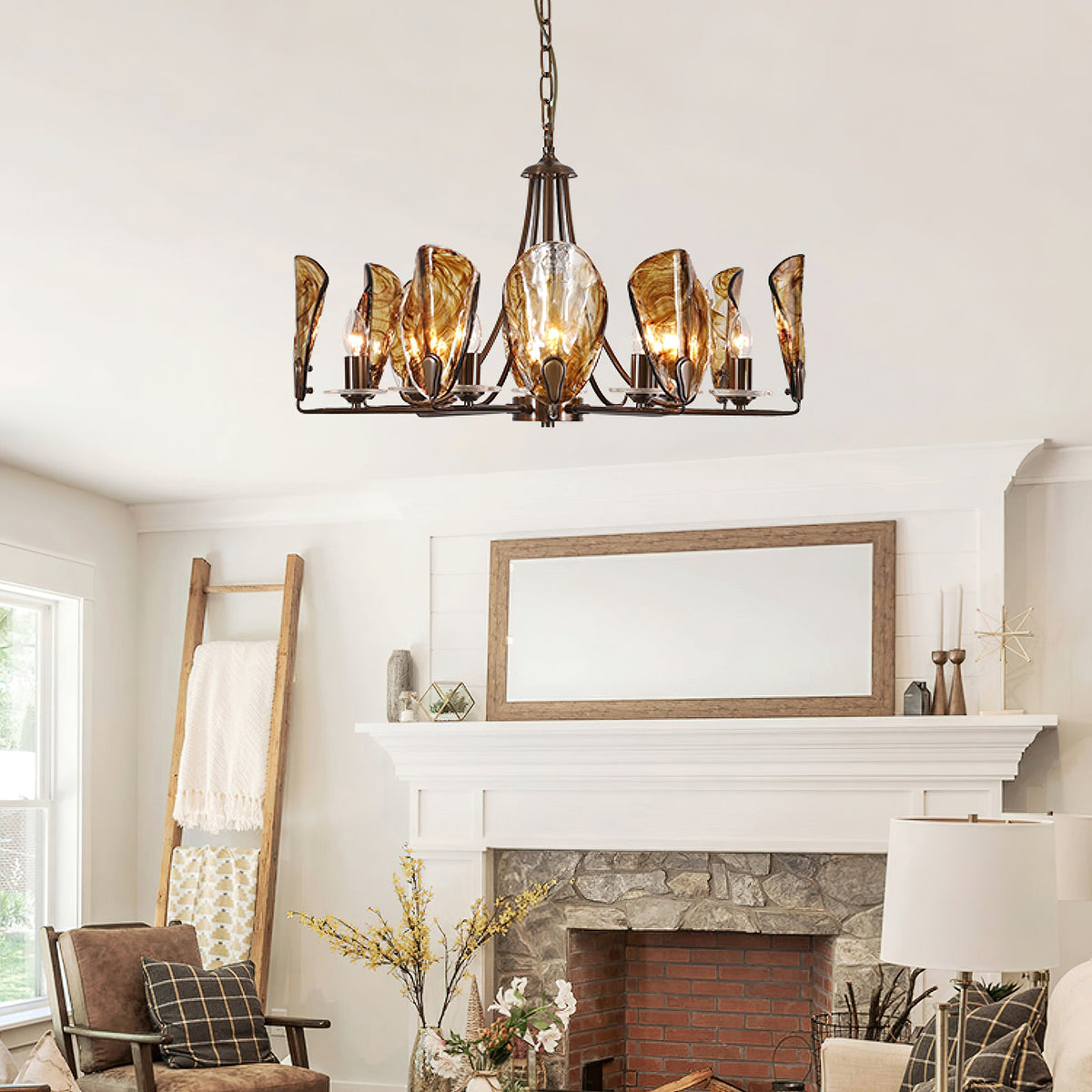 NAUTILO Bronze & Amber Glass Shell Chandelier