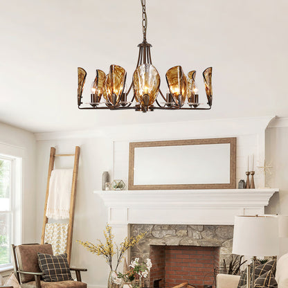 NAUTILO Bronze & Amber Glass Shell Chandelier