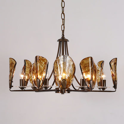 NAUTILO Bronze & Amber Glass Shell Chandelier