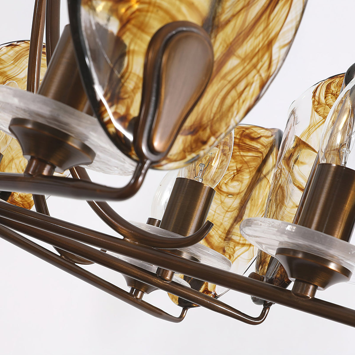 NAUTILO Bronze & Amber Glass Shell Chandelier