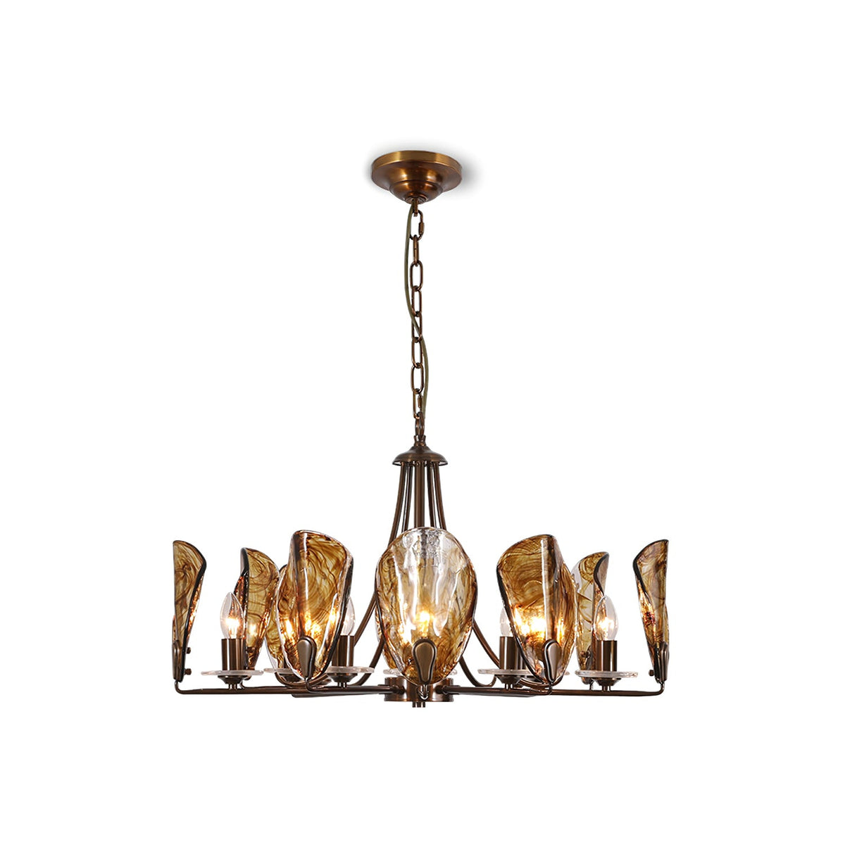 NAUTILO Bronze & Amber Glass Shell Chandelier