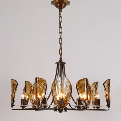NAUTILO Bronze & Amber Glass Shell Chandelier