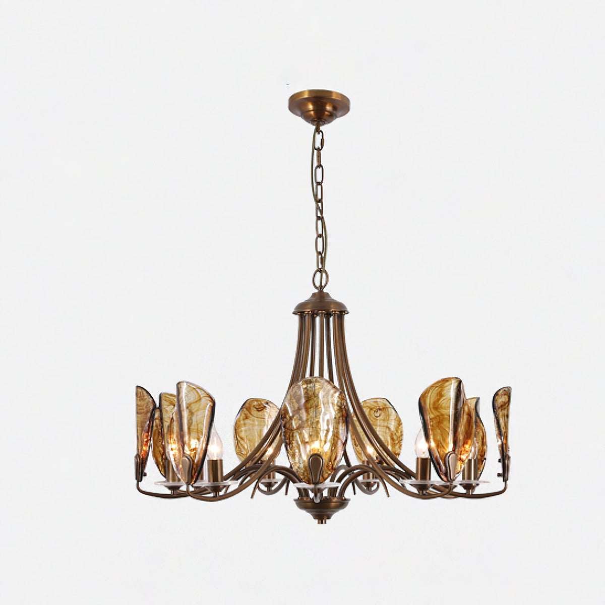 NAUTILO Bronze & Amber Glass Shell Chandelier