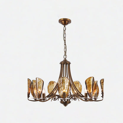 NAUTILO Bronze & Amber Glass Shell Chandelier