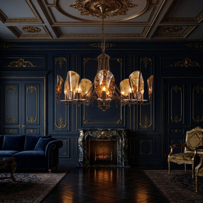 NAUTILO Bronze & Amber Glass Shell Chandelier
