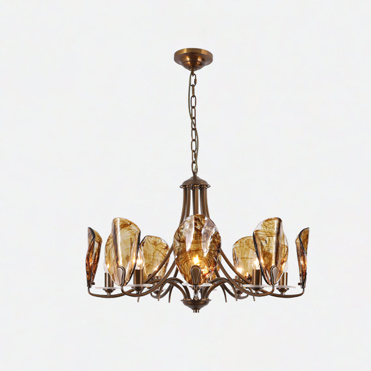 NAUTILO Bronze & Amber Glass Shell Chandelier