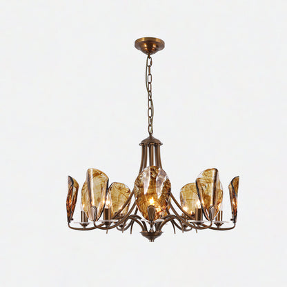 NAUTILO Bronze & Amber Glass Shell Chandelier