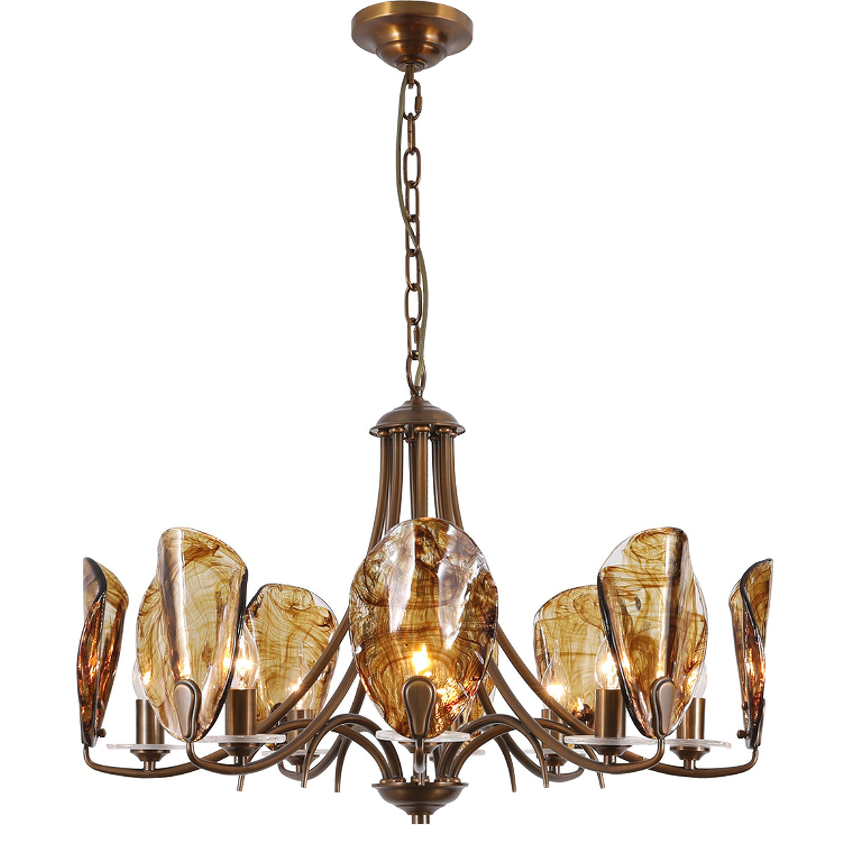 NAUTILO Bronze & Amber Glass Shell Chandelier
