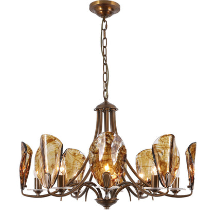 NAUTILO Bronze & Amber Glass Shell Chandelier