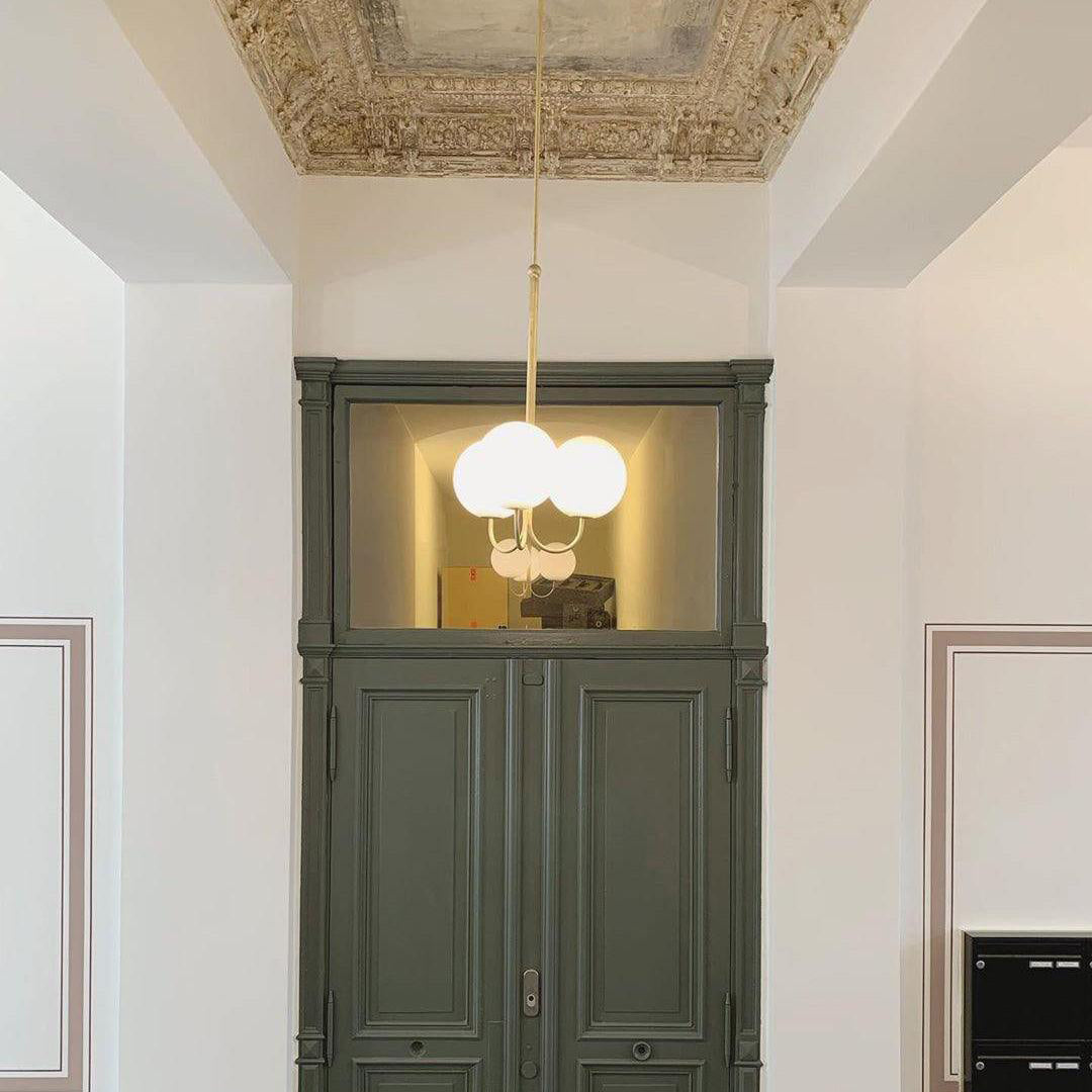 UNCINO Brass & Opal Glass Hook Chandelier