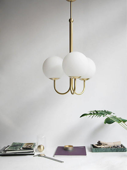 UNCINO Brass & Opal Glass Hook Chandelier