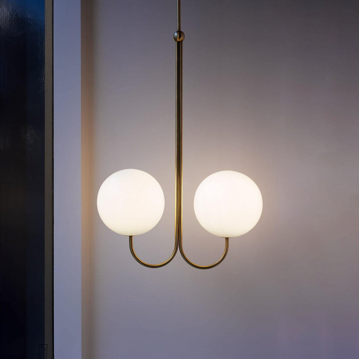 UNCINO Brass & Opal Glass Hook Chandelier