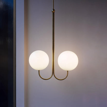 UNCINO Brass & Opal Glass Hook Chandelier