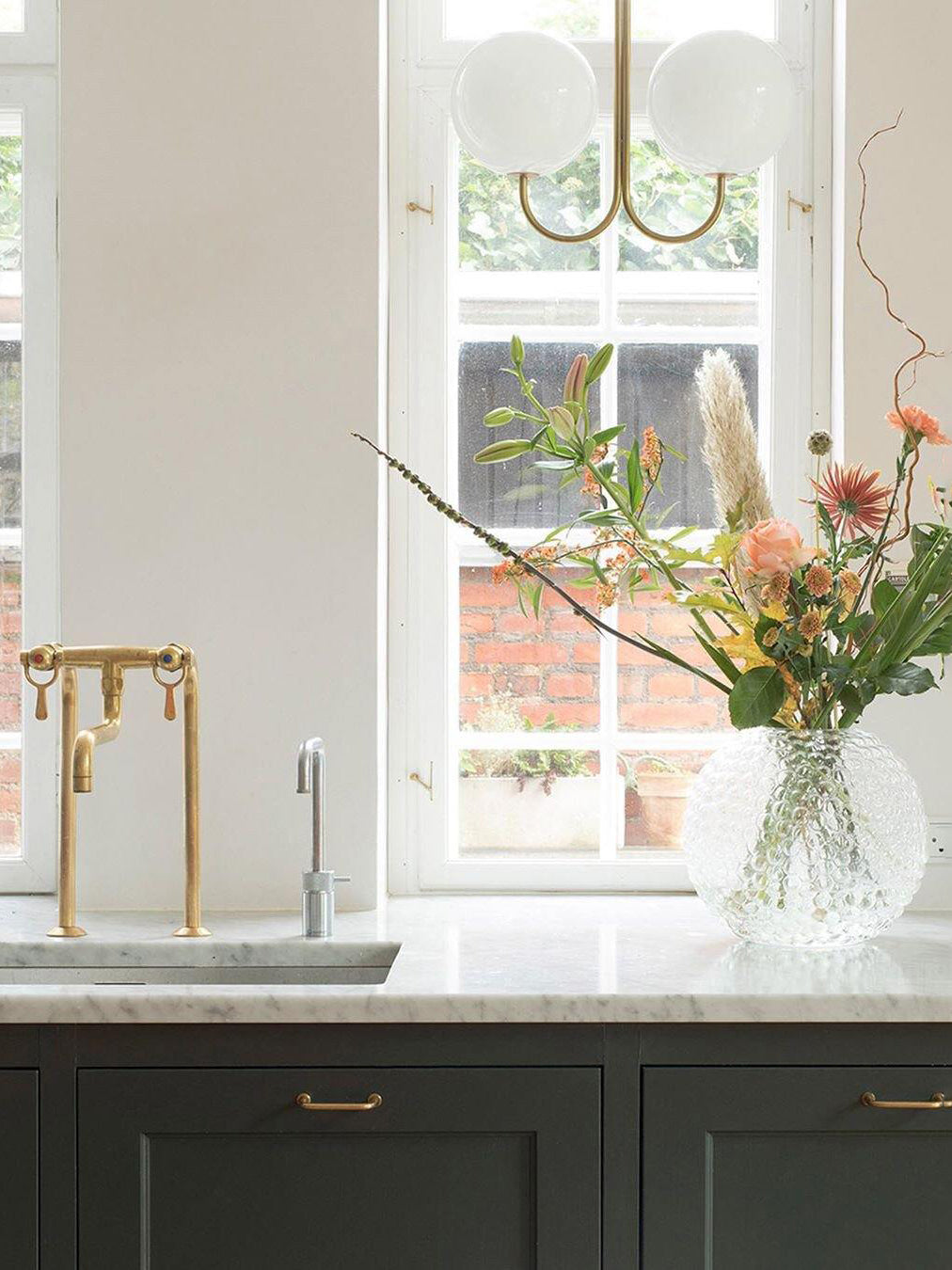 UNCINO Brass & Opal Glass Hook Chandelier
