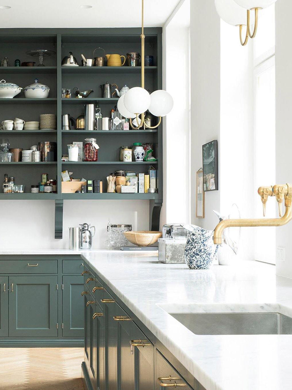 UNCINO Brass & Opal Glass Hook Chandelier