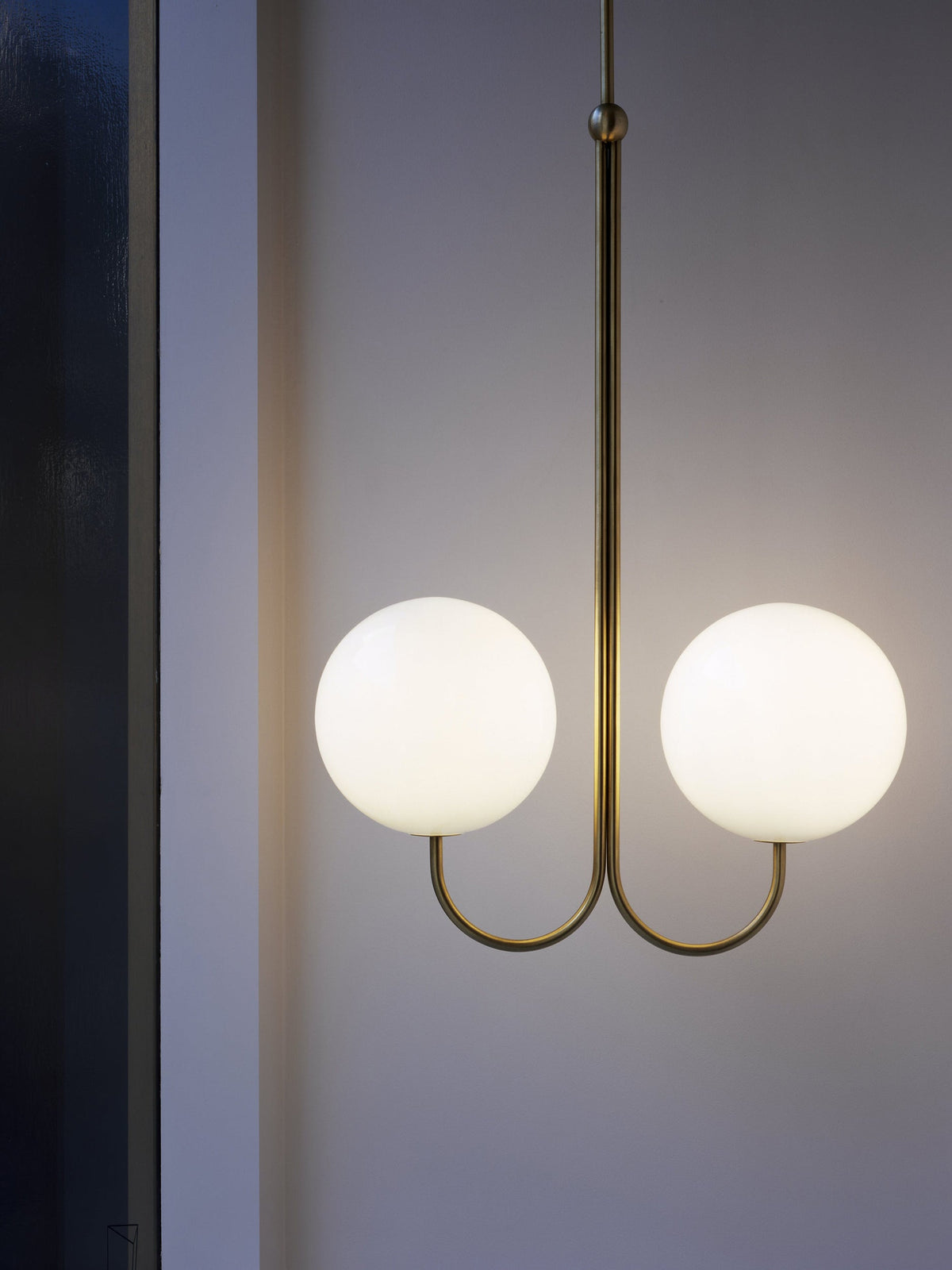 UNCINO Brass & Opal Glass Hook Chandelier