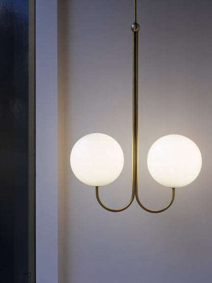 UNCINO Brass & Opal Glass Hook Chandelier