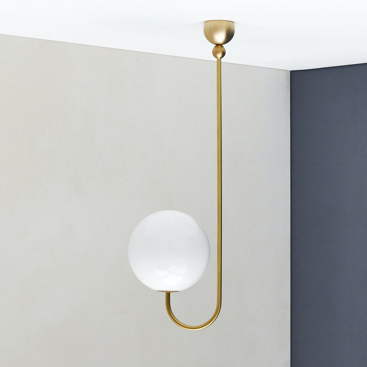 UNCINO Brass & Opal Glass Hook Chandelier