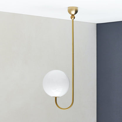 UNCINO Brass & Opal Glass Hook Chandelier