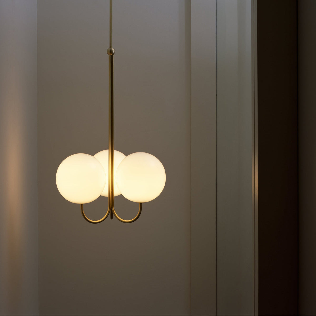 UNCINO Brass & Opal Glass Hook Chandelier