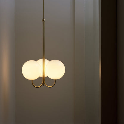 UNCINO Brass & Opal Glass Hook Chandelier