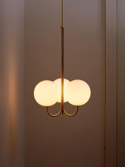 UNCINO Brass & Opal Glass Hook Chandelier