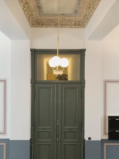 UNCINO Brass & Opal Glass Hook Chandelier