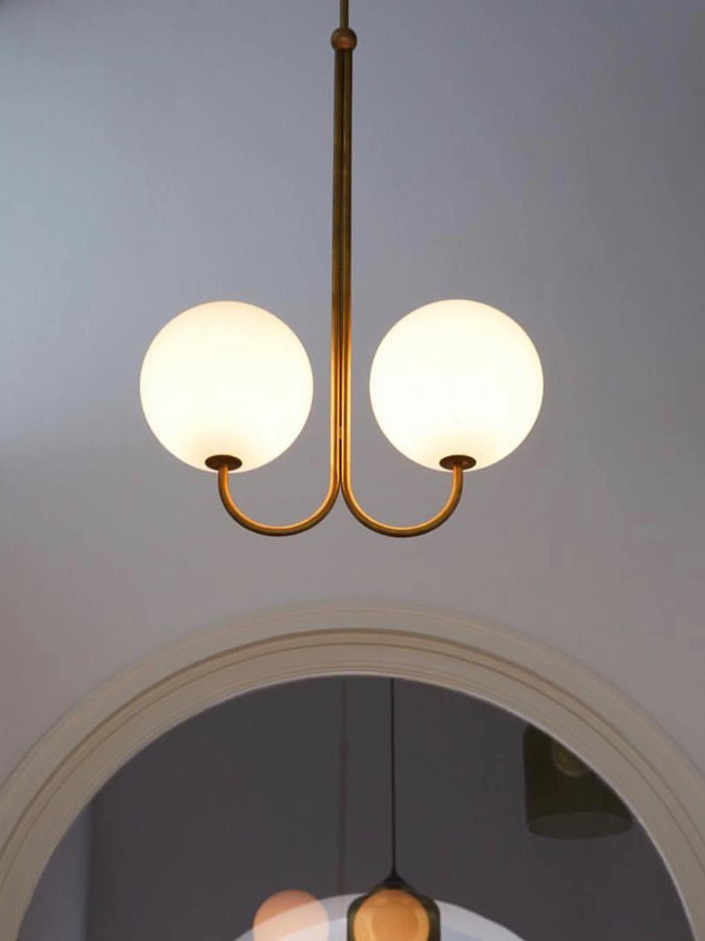 UNCINO Brass & Opal Glass Hook Chandelier