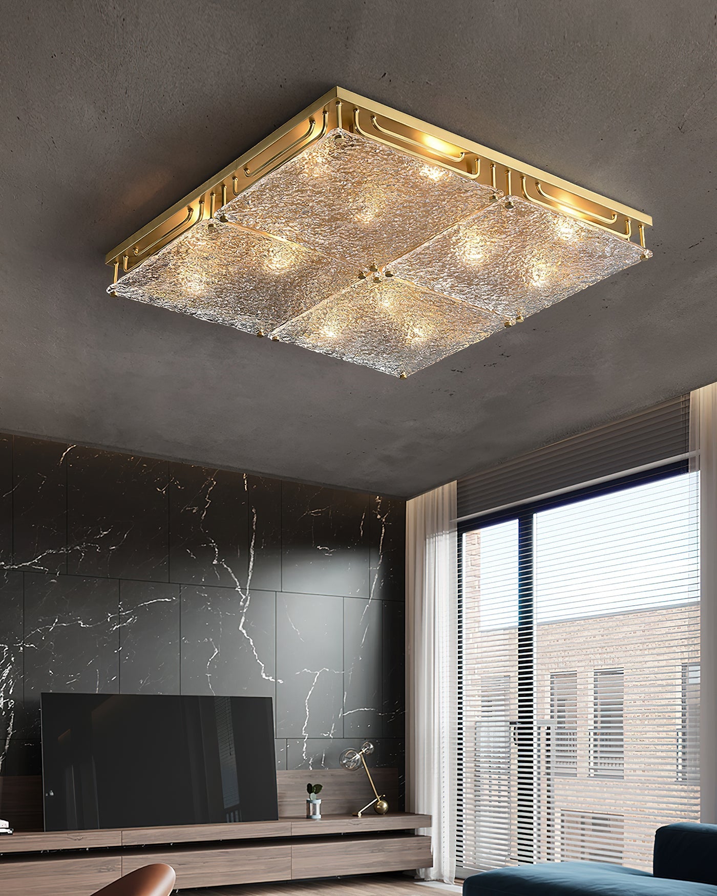 Celestine Brass Ripple Glass Ceiling Light