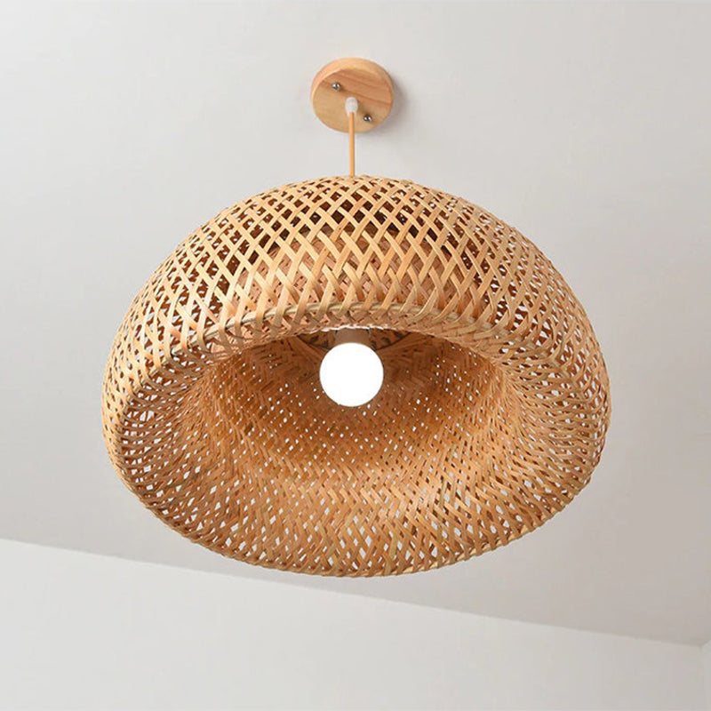 Modern Bamboo Dome Pendant Light - Hand-Woven Wicker Chandelier