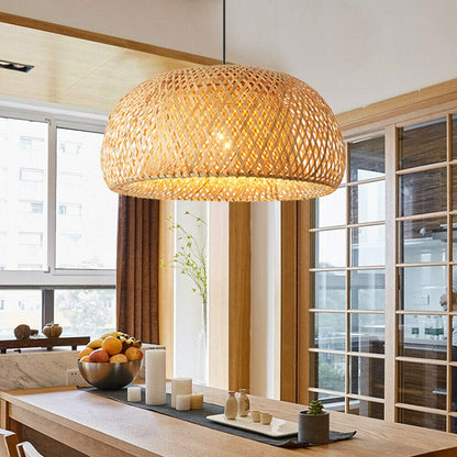 Modern Bamboo Dome Pendant Light - Hand-Woven Wicker Chandelier