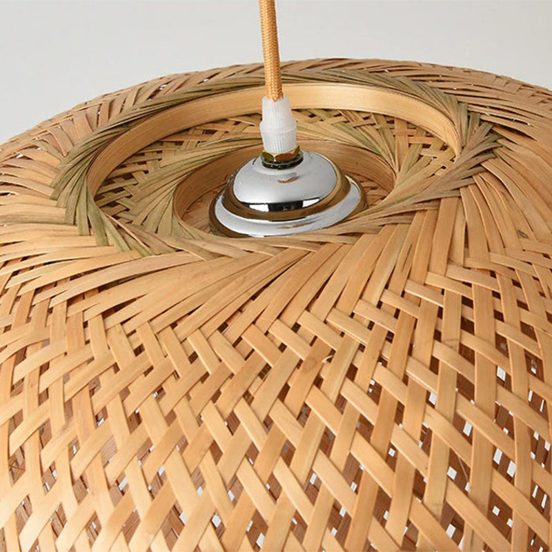Modern Bamboo Dome Pendant Light - Hand-Woven Wicker Chandelier