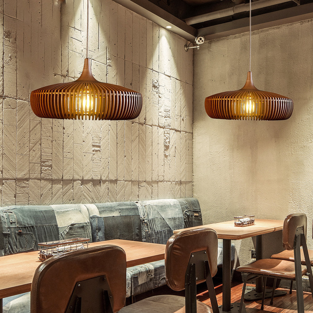 Handcrafted Natural Wood Fin Chandelier - Scandi Style Hanging Lamp