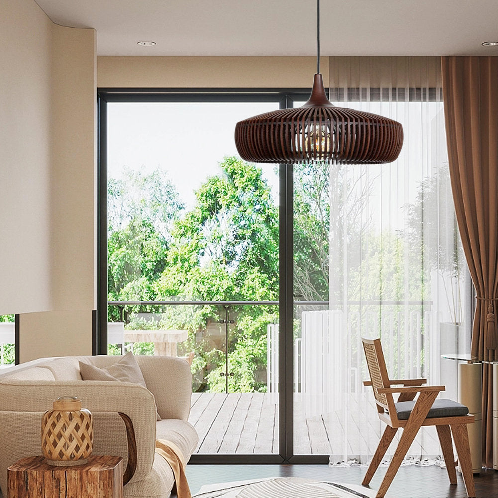 Handcrafted Natural Wood Fin Chandelier - Scandi Style Hanging Lamp