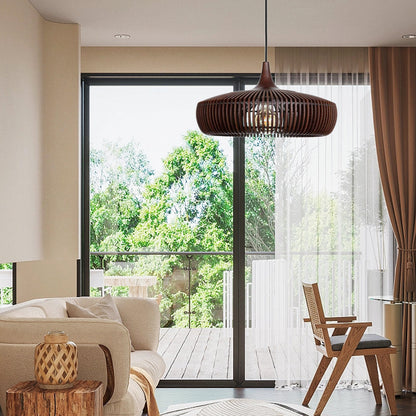 Handcrafted Natural Wood Fin Chandelier - Scandi Style Hanging Lamp