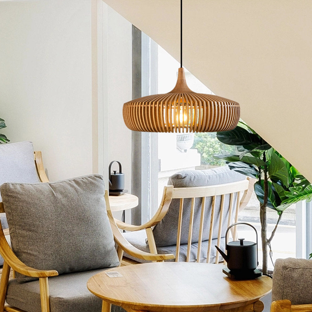 Handcrafted Natural Wood Fin Chandelier - Scandi Style Hanging Lamp