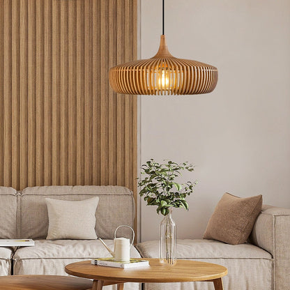 Handcrafted Natural Wood Fin Chandelier - Scandi Style Hanging Lamp