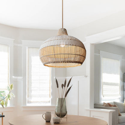 Handwoven Rattan Pendant Light for Kitchen Island – Boho Ceiling Lamp
