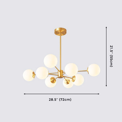 8-light Sputnik Gold Chandelier Brass Ceiling Light Opal Globe Molecular