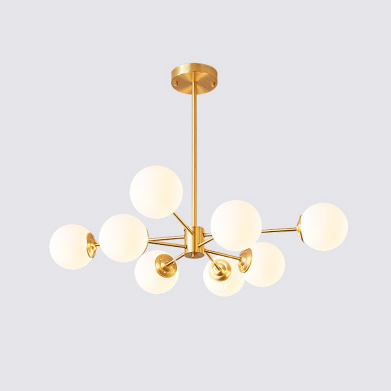 8-light Sputnik Gold Chandelier Brass Ceiling Light Opal Globe Molecular