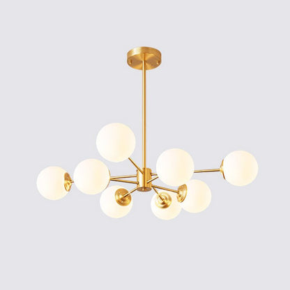 8-light Sputnik Gold Chandelier Brass Ceiling Light Opal Globe Molecular